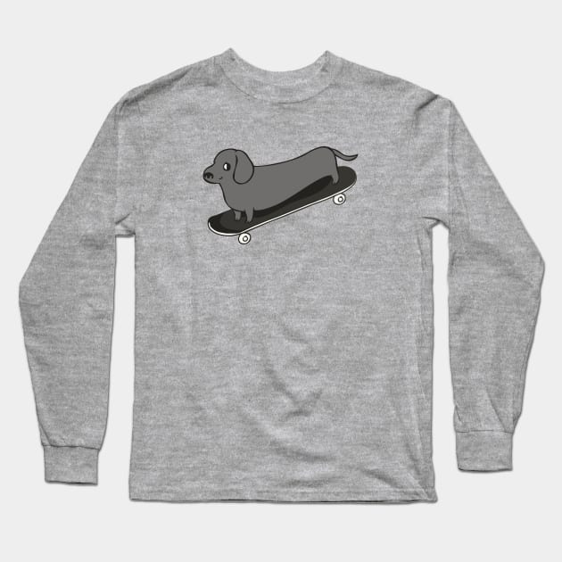 Skateboarding Dachshund Long Sleeve T-Shirt by huebucket